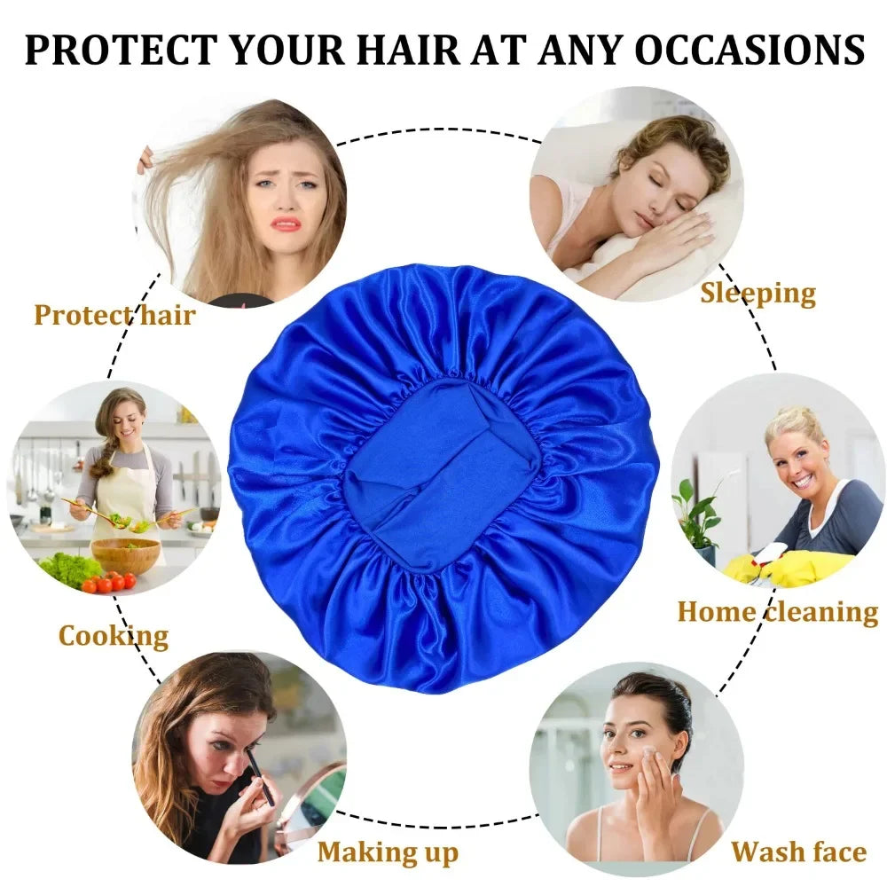 Mulheres cetim abas largas chapéu de dormir, unissex cabeça envoltório, faixa elástica boné, cuidados com os cabelos gorro, noite chapéu, sólido, novo