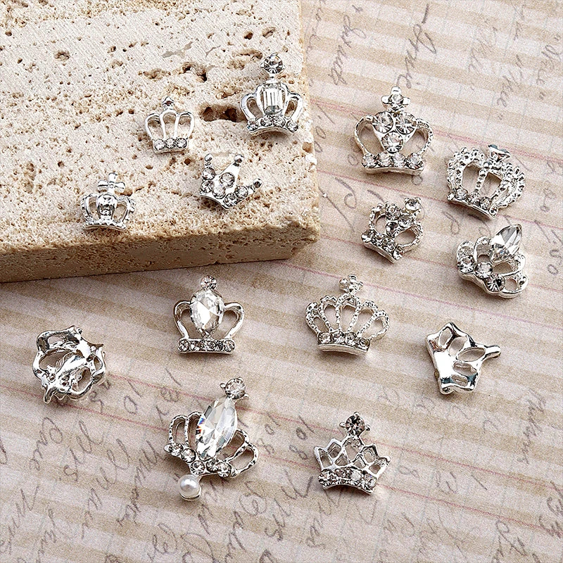 10pcs New Crown Alloy Zircon Nail Art Charms Silver Shiny Crystals Jewelry Hot Sale Nails Decoration 3D Manicure Accessories %2