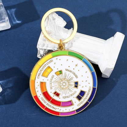 Chaveiro de círculo cromático com roda colorida, chaveiros giratórios criativos