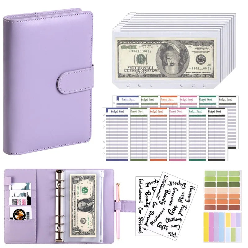 New A6 Budget Plan Notebook Cash Envelope Saving Money 6-Hole Binder for Financial Management A6 Loose-Leaf Notebook Binder