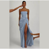 Sexy Solid Pleated Strapless Dress Lady Chic Off-shoulder Backless High Waist Split Dresses Women 2026 New Evening Party Gown