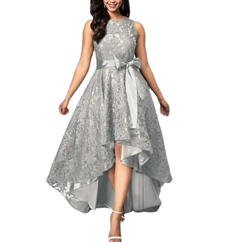 Vestido de dama de honor de boda para mujer 2025, elegante vestido de noche de encaje para fiesta, talla grande, ajustado, de cintura alta, con lazo, maxi vestidos para mujer