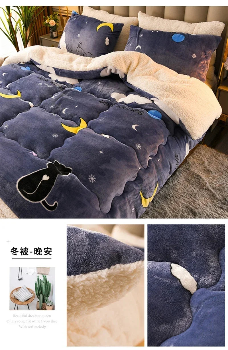 Plaid Super Thick Warm Blankets for Winter Autumn Milk Fleece Thicken Warmth Sleeping Blanket Soft Fluffy Comforter Quilt Duvet