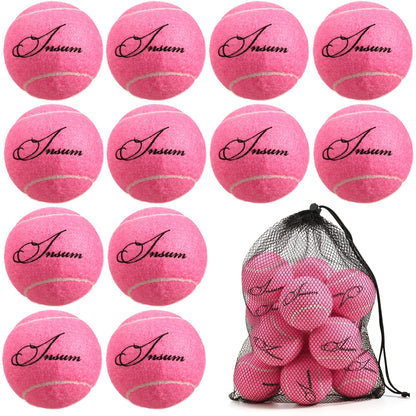 12pcs Tennis Balls with Mesh Carry Bag Practice Ball High Elasticity Pet Dog Playing Balls Outdoor Training Sports Rubber Tennis