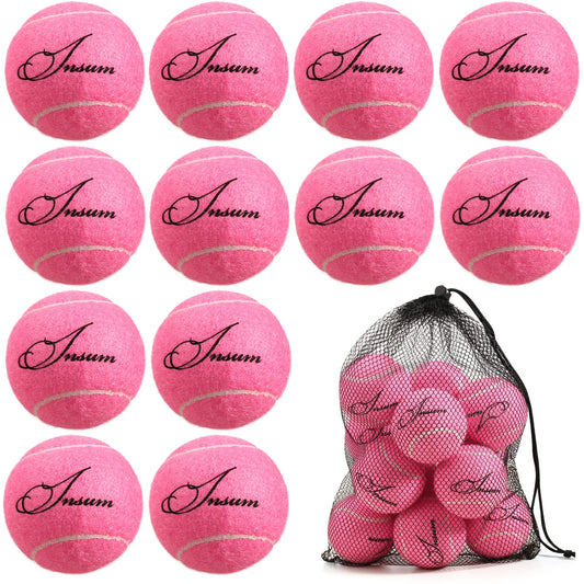 12pcs Tennis Balls with Mesh Carry Bag Practice Ball High Elasticity Pet Dog Playing Balls Outdoor Training Sports Rubber Tennis