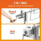 VEVOR-asador eléctrico de 35 pulgadas, asador de carbón con Motor eléctrico, asador de acero inoxidable con ruedas bloqueables para acampar al aire libre