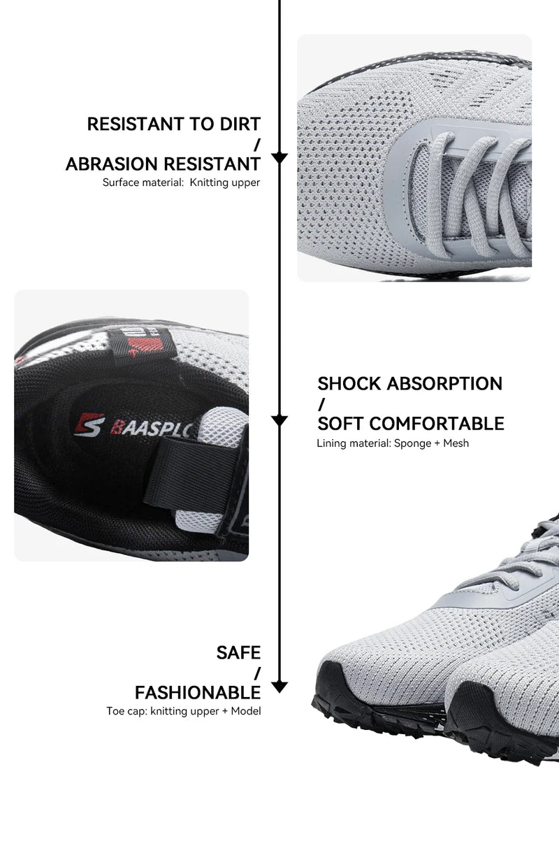Baasploa Men Running Shoes Mesh Breathable Sport Shoes For Men Fashion Lightweight Casual Sneakers Non-Slip Lace Up Plus Size 50