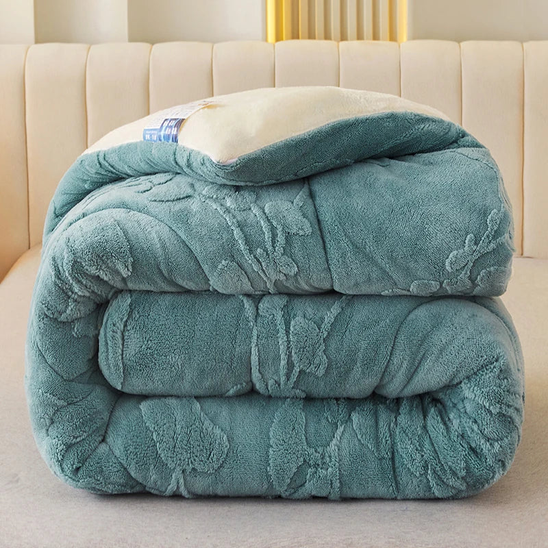 Thick Warm Imitation Lambswool Winter Blanket for Bed, Soft Jacquard Coral Fleece Quilt, Double-Sided Plush Weighted Blanket 5kg