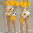 Mono corto ajustado con estampado floral de un solo hombro para mujer, sexy, ajustado, estilo urbano femenino, con aberturas, moda de verano. 