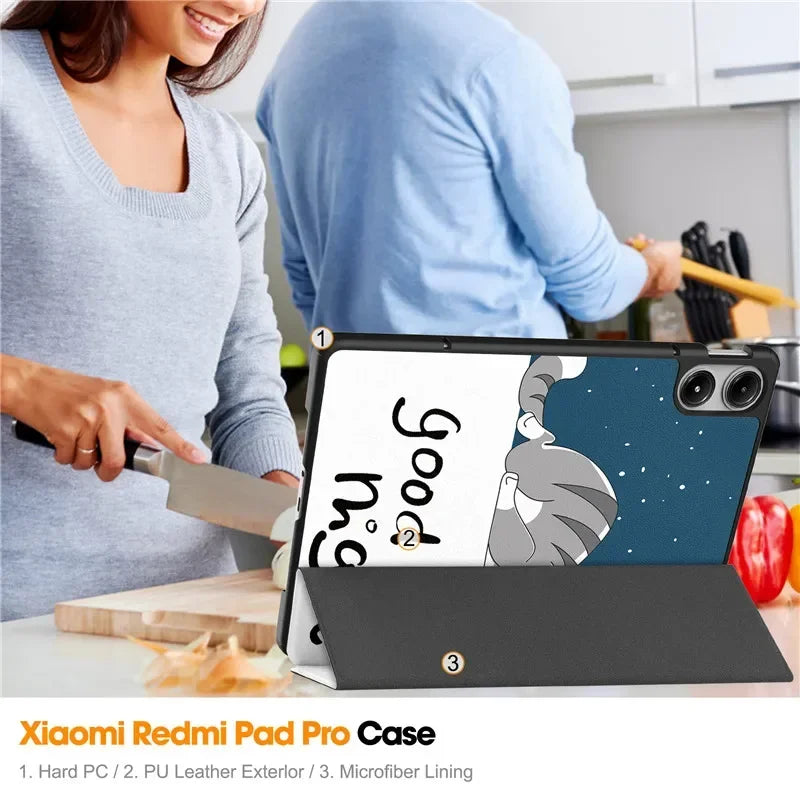 For Xiaomi Redmi Pad Pro 2024 Tri-Folding Flip Stand Case Funda for Red Mi Pad Pro 12.1 Tablet with Auto Sleep Cover