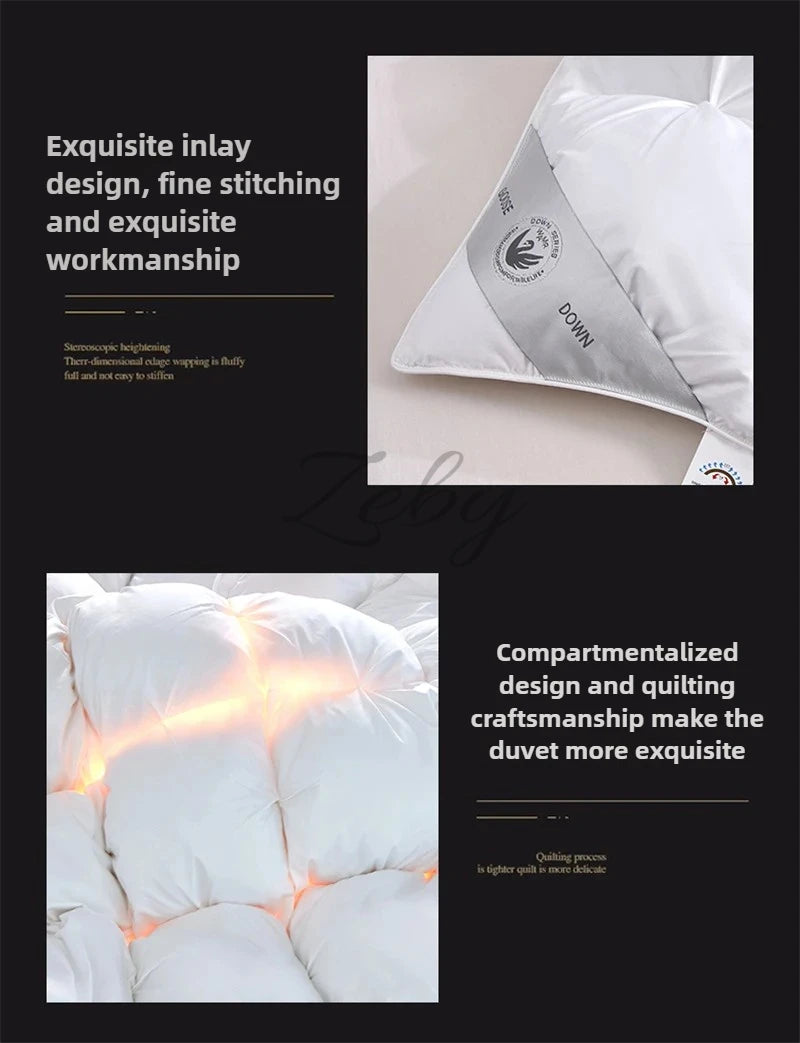 High Grade 100% White Goose Down Quilt Winter Warm Feather Duvet Queen King Cozy Lightweight 3D Bread Comforter Pinch Pleated