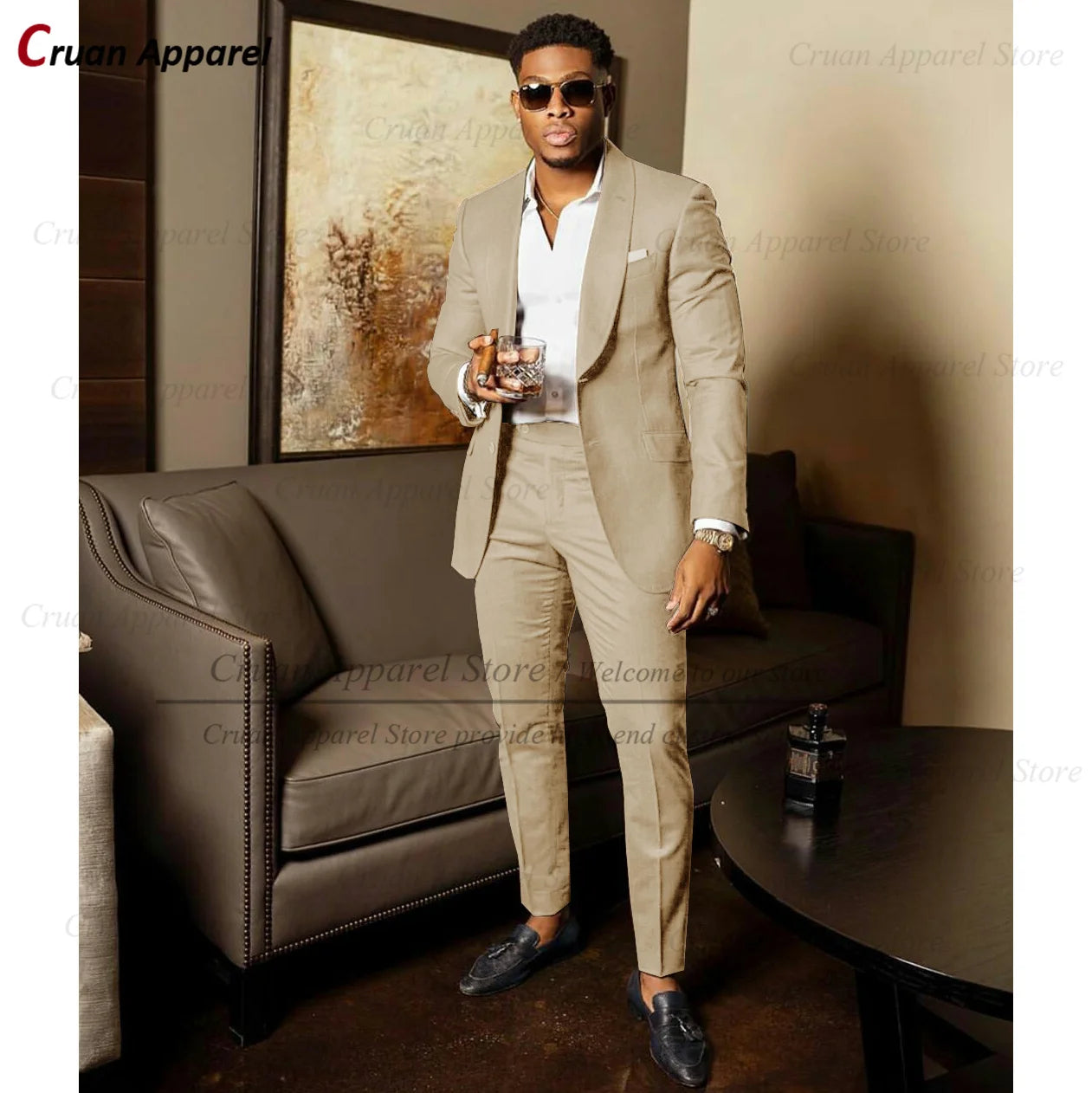 Blue Shawl Lapel Suit Male 2 Pieces Tailored Groom Wedding Suits Tuxedo Best Man Blazer Pants Trendy Fashion Marriage Costume