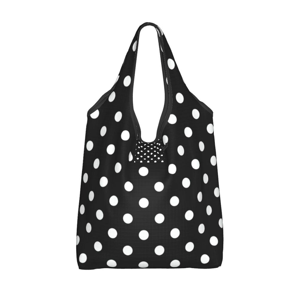 Custom Recycling Classic Black And White Polka Dot Shopping Bag Women Tote Bag Portable Grocery Shopper Bags