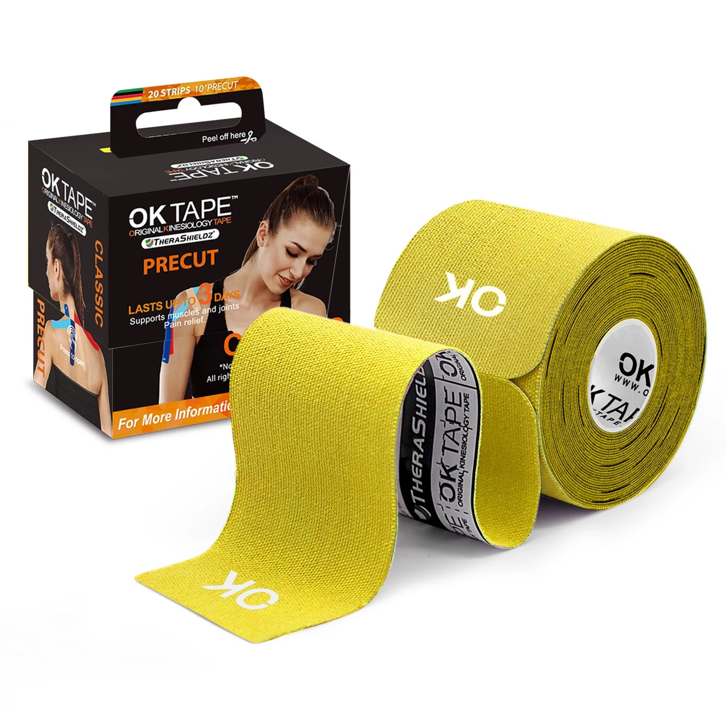 OK TAPE Kinesiology Tape 5CM X 5M Precut, 20 Strips, Latex Free Elastic Athletic Bandage, Gym Fitness Ankle Knee Finger Arm
