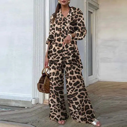 ZANZEA Conjuntos de 2 piezas de pantalón vintage, moda de verano 2024, para mujer, con estampado de leopardo, tops y pantalones holgados informales, conjuntos de pierna ancha 