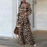 Zanzea vintage 2 pçs conjuntos de calças 2024 verão moda feminina leopardo impresso casual solto topos e calças outfits perna larga conjuntos