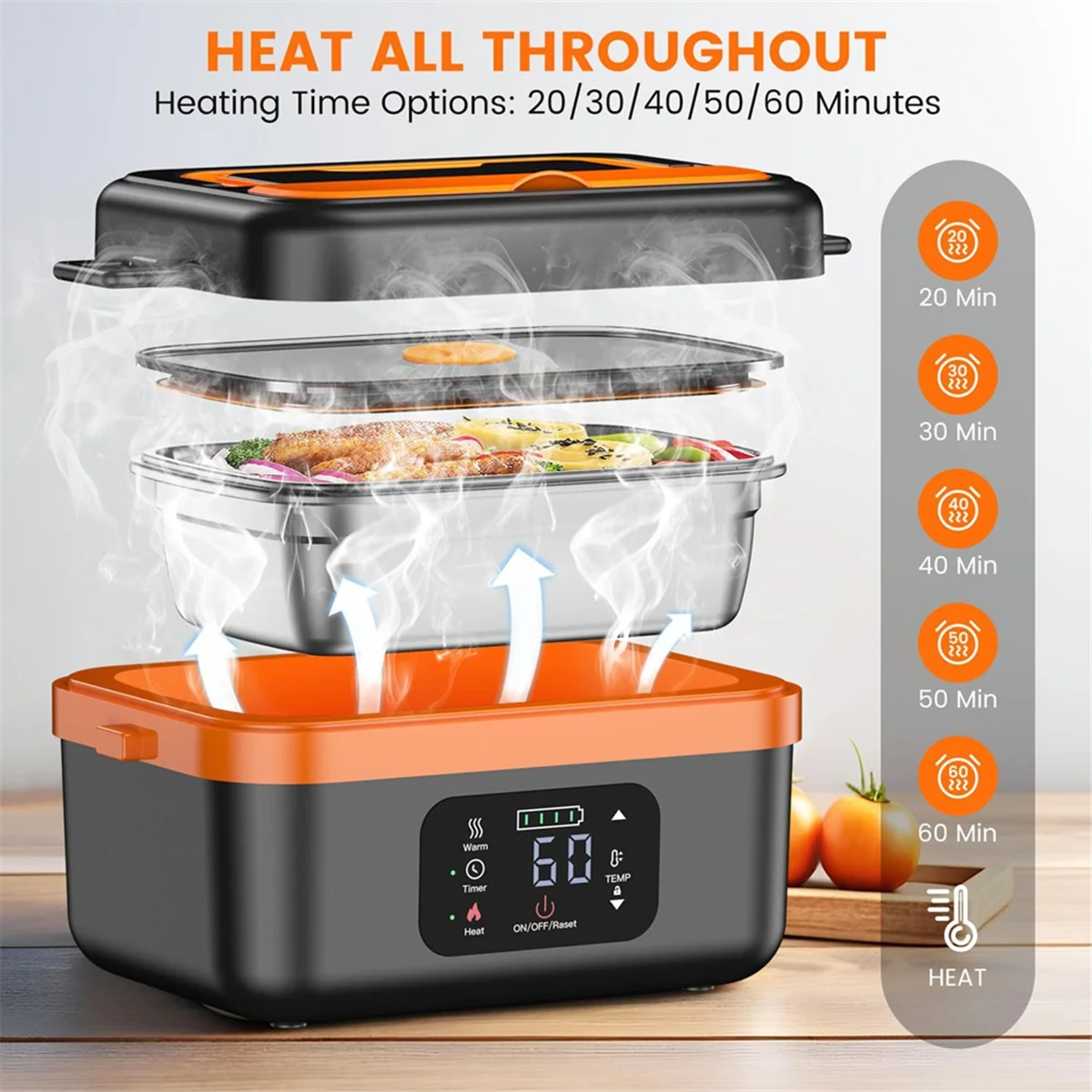 A98I-Cordless Electric Lunch Box, Rechargeable Self-Heating Food Warmer With 16000Mah Battery, For Work/Travel/Car/Office
