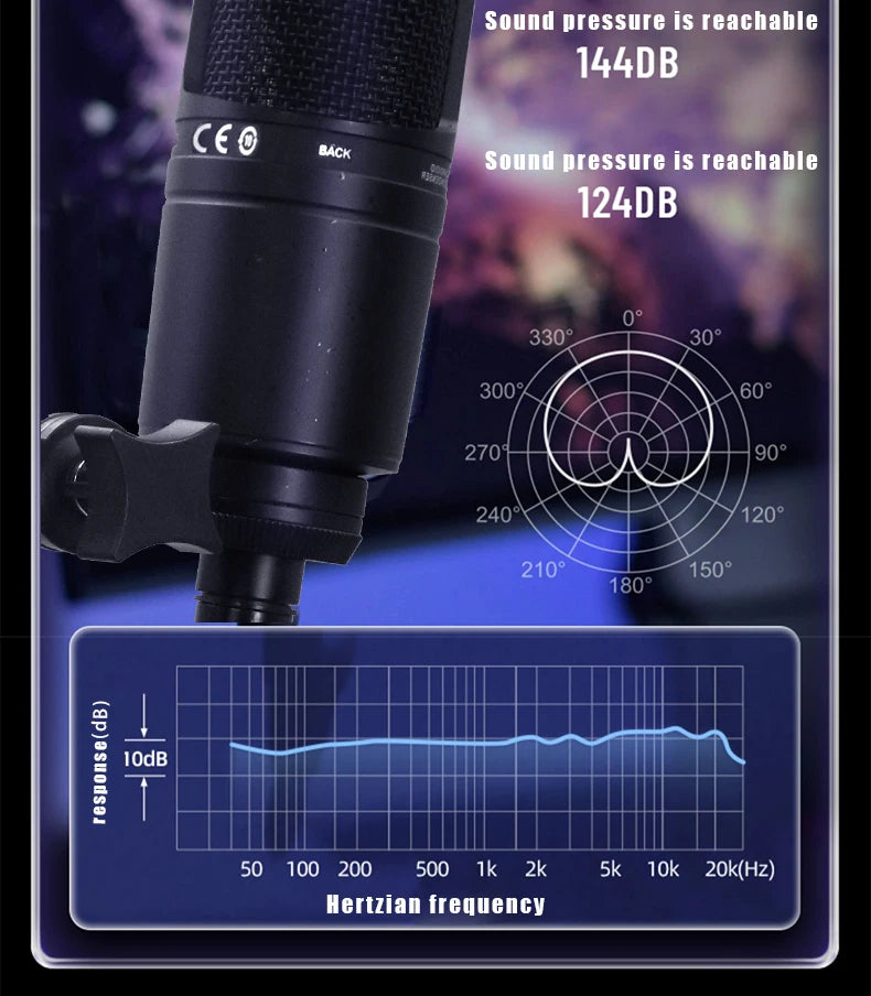 AT2020 Condenser Microphone for Recording Gaming Microfono Condenser Professional Microphone,Cardioid Mic for Singing