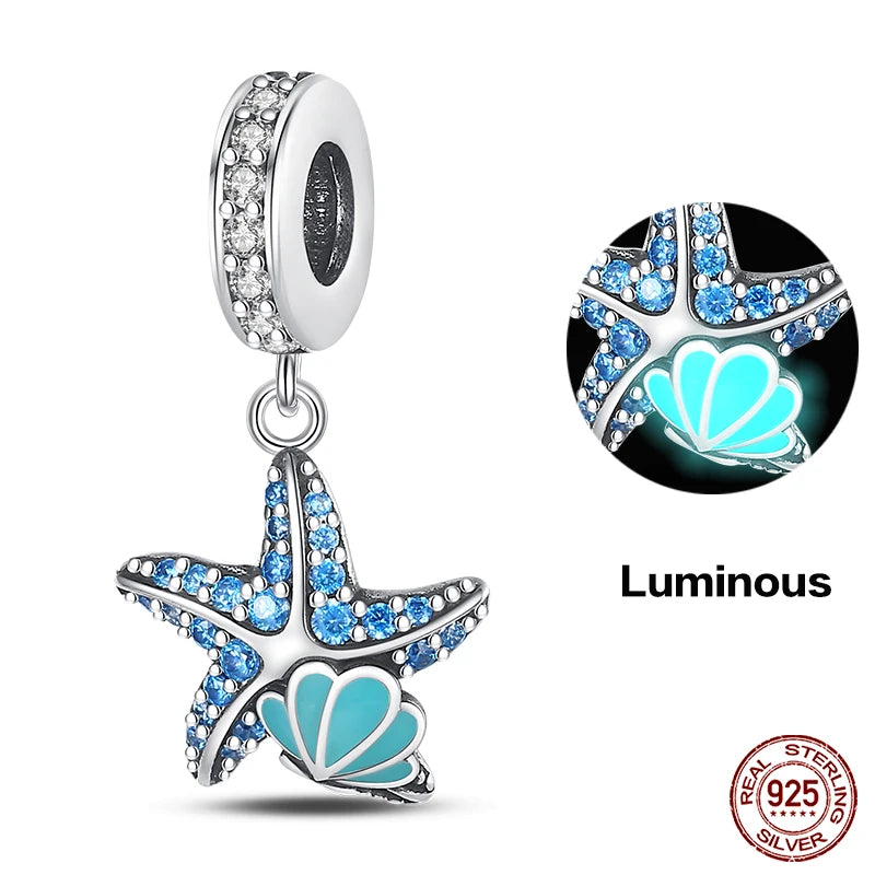 Ocean Series - Original Genuine 925 Sterling Silver Turtle Crab Mermaid Charm Beads Suitable for 3mm Bracelet DIY Making Pendant