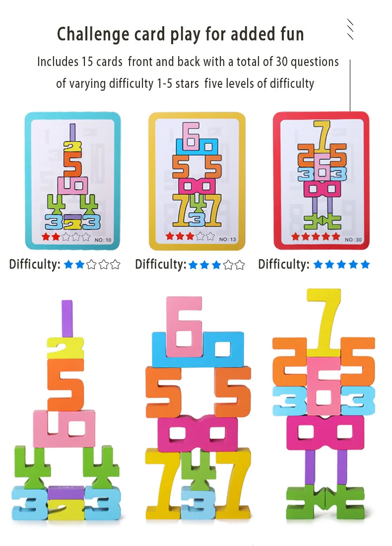 Wooden educational digital blocks, creative puzzles, stacking toys, fun brain teasers, early education topics, Montessori style