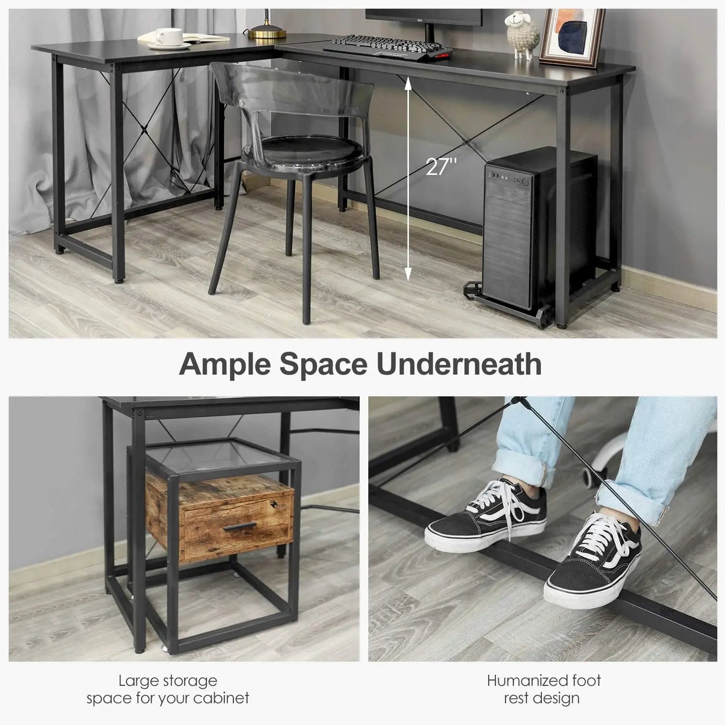 Homfa 66.5"(170cm) L Shape Desk Computer Gaming Laptop Desk Home Office Corner Workstation Table Study Desk 170x120x75cm