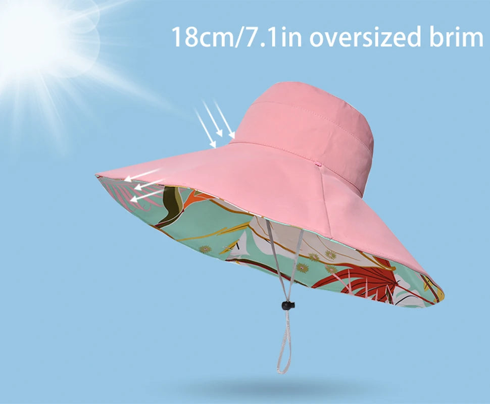 Xinbaoguan 100% Cotton European and American Cross-Border Women's New Double-Sided Fisherman Hat Summer Enlarged Brim Sun Hat