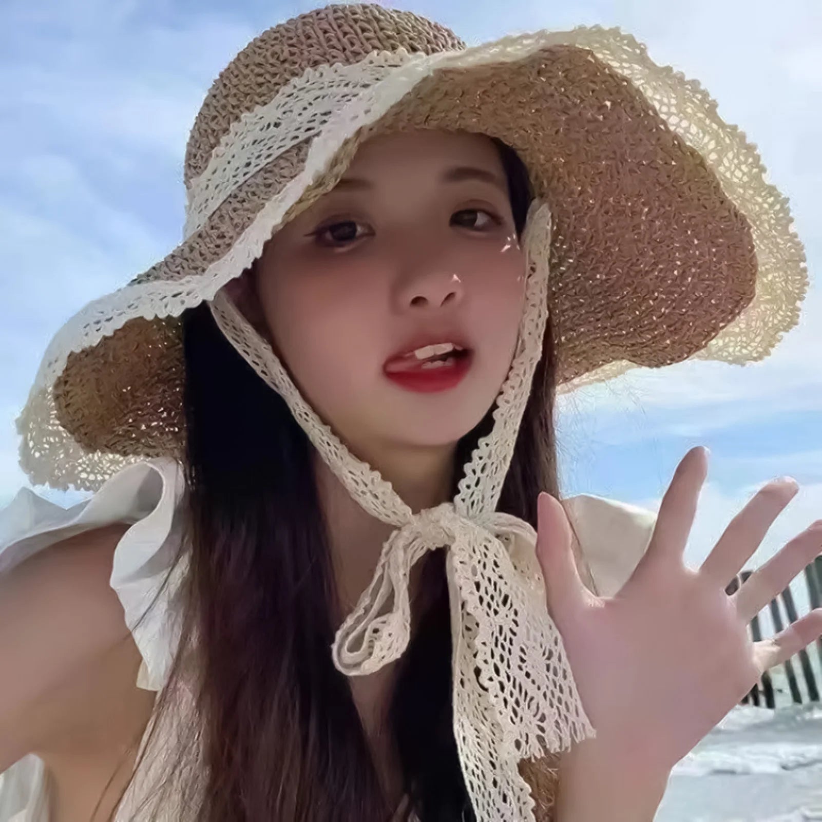 Women's Summer Beach Sun Hat Wide Brim Foldable Elegant Straw Hat for Pool Park Vacation Camping