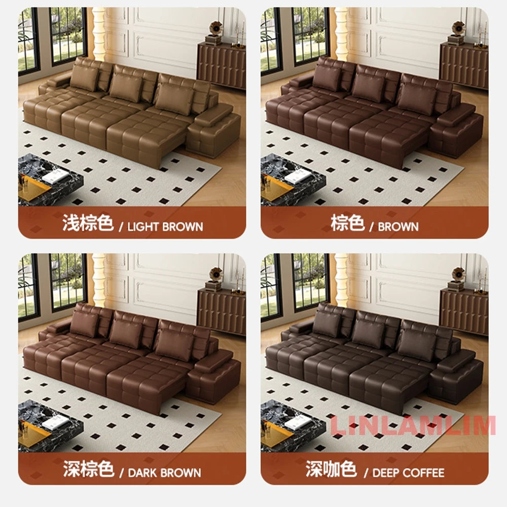 MINGDIBAO Modern Genuine Leather Sectional Sofa Bed – Convertible Couch with Tufted Backrest and Armrest,Functional Sleeper Sofa
