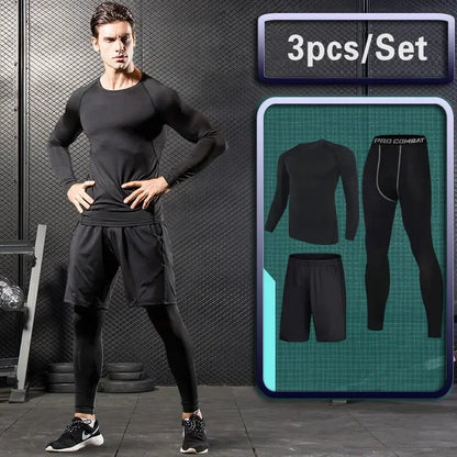 Conjunto de ropa deportiva de compresión Rashguard para hombre, mallas para correr, gimnasio, entrenamiento, camiseta, cortavientos y leggings 