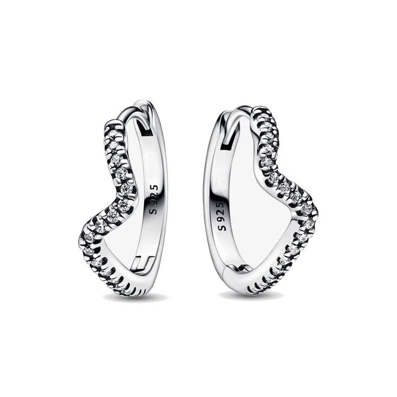 2024 New 925 Silver Plated Double Hoop Earrings For Women Butterfly Sun Moon Heart DIY Accessories 
