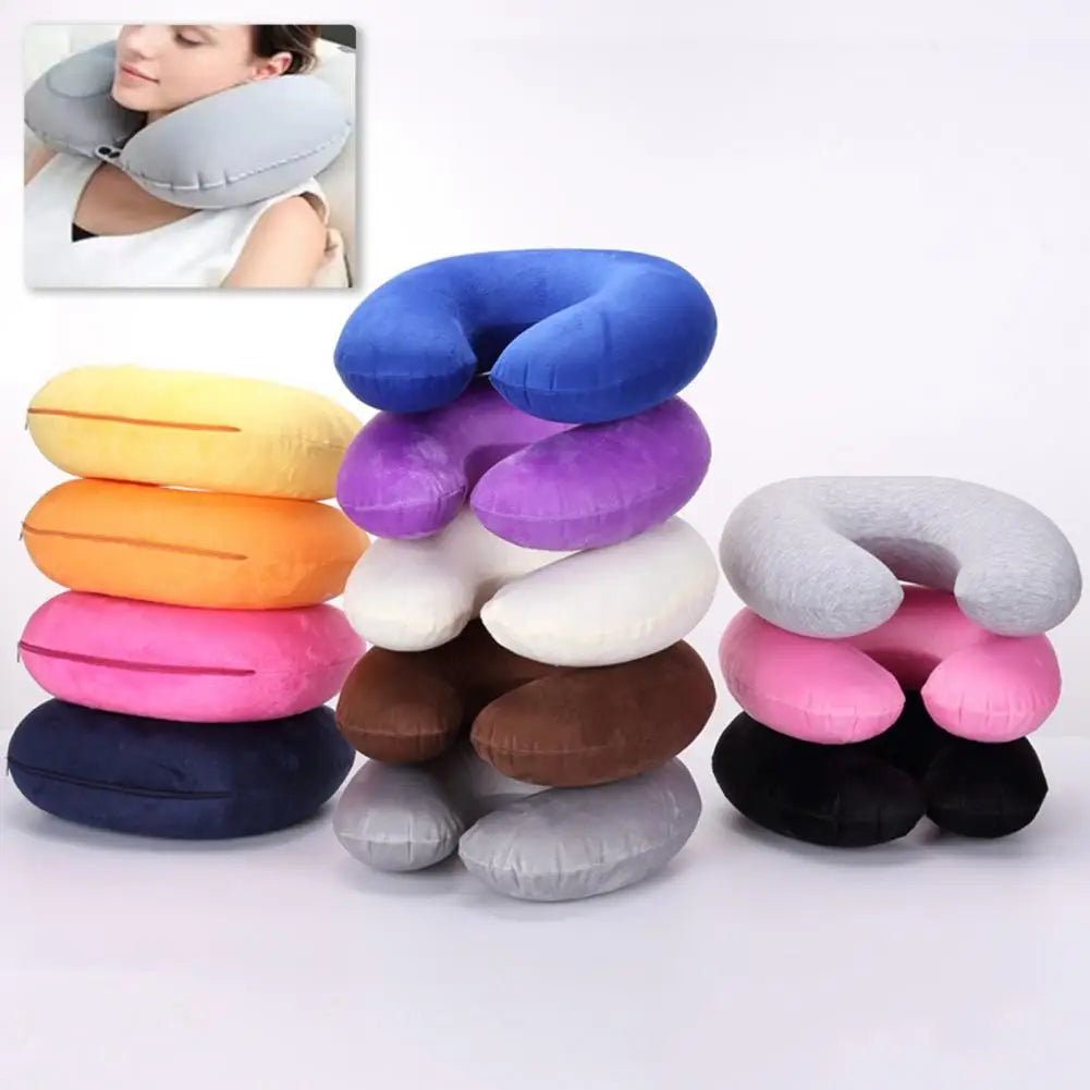 Almohada de cuello en forma de U, inflable, para aliviar la fatiga, para viajes, reposacabezas de vuelo, cojín para dormir en forma de U para avión.
