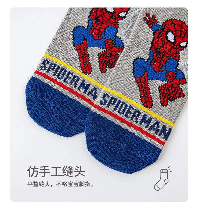 5 Pairs Marvel Kids Socks Spider-Man Kawaii New Fall Winter Cartoon Boy Children Mid-calf Socks Cotton Sock for Boys Gifts