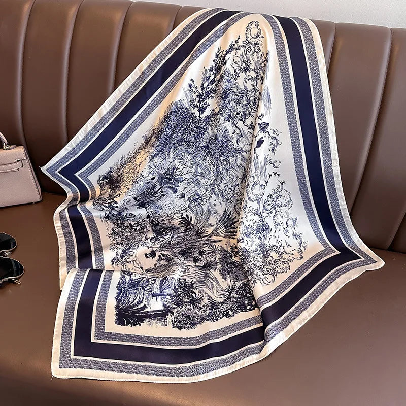 Pañuelo cuadrado de seda con estampado floral de lujo para mujer, pañuelo de satén suave, banda para el pelo, pañuelo para la cabeza, hijab, diadema para mujer, fular, cinta para bolso