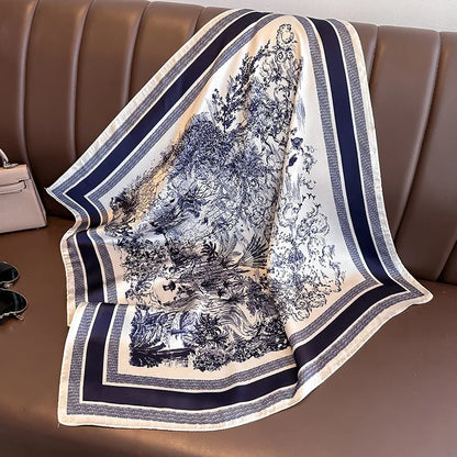 Pañuelo cuadrado de seda con estampado floral de lujo para mujer, pañuelo de satén suave, banda para el pelo, pañuelo para la cabeza, hijab, diadema para mujer, fular, cinta para bolso