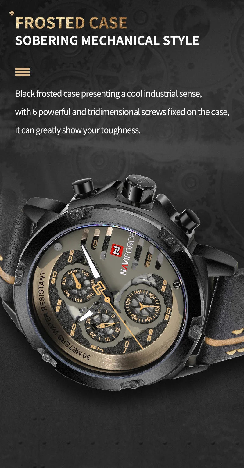 NAVIFORCE Mens Watch Top Brand Luxury Waterproof 24 Hour Date Quartz Watch Man Leather Sport WristWatch Men Waterproof Clock