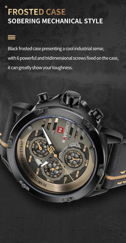 NAVIFORCE Mens Watch Top Brand Luxury Waterproof 24 Hour Date Quartz Watch Man Leather Sport WristWatch Men Waterproof Clock