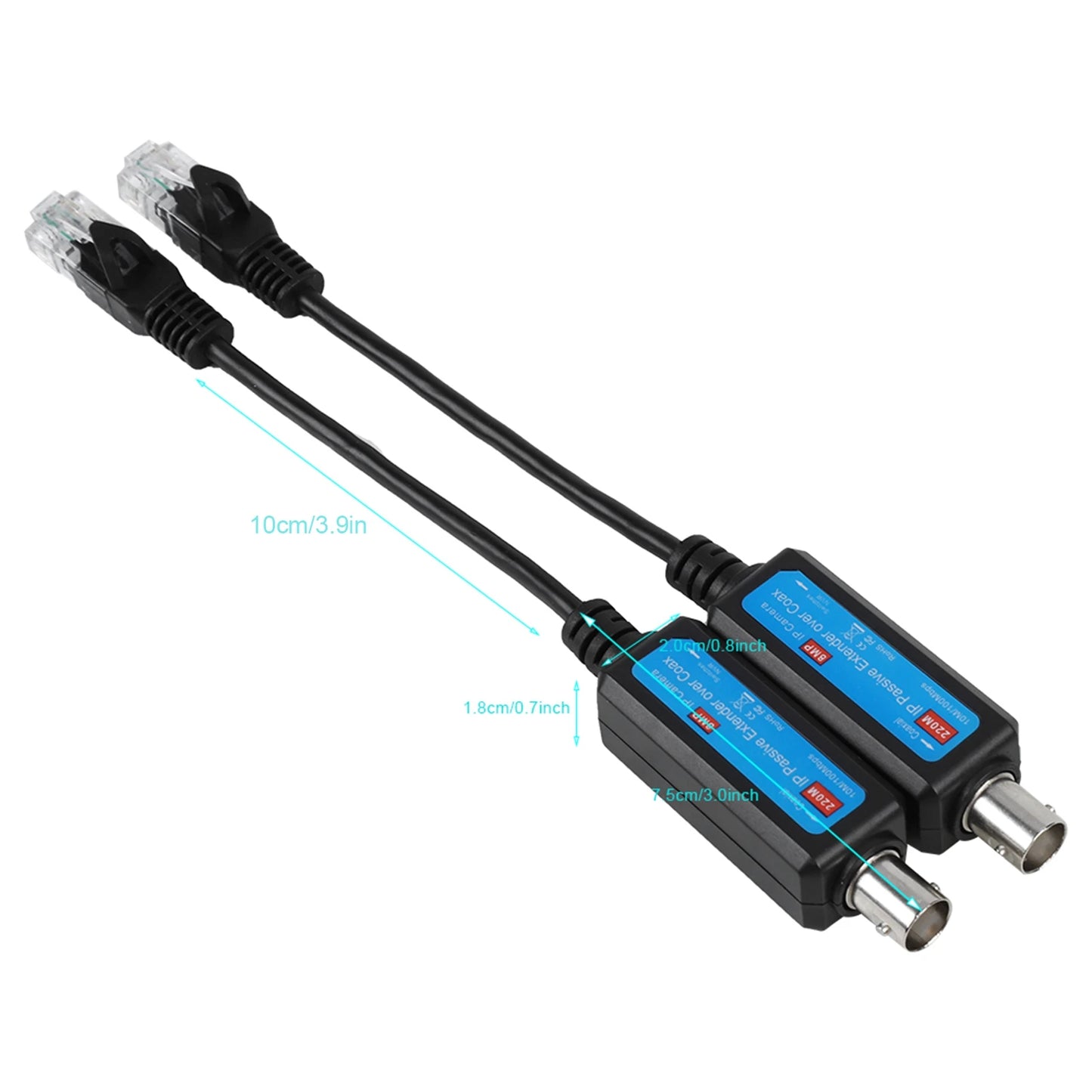 1 par de extensores de transmisor y receptor coaxial de red IP pasiva de 1 canal y 10/100 Mbps para cámaras NVR IP.