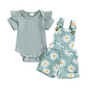 Pudcoco Infant Baby Girls Shorts Set, Short Sleeve Romper with Flower Print Suspender Shorts Summer Outfit 0-18M