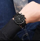 HANNAH MARTIN Brand Men Watch Black Stainless Steel Waterproof Fashion Sports Multifunctional Quartz Wristatch Relogio Masculino