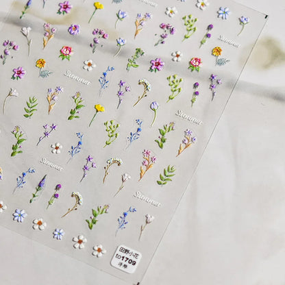 Colorful Sparkling Glass Fragment Spring Wildflowers High Quality Adhesive Flash Nail Stickers Art Decorations Design T-3784