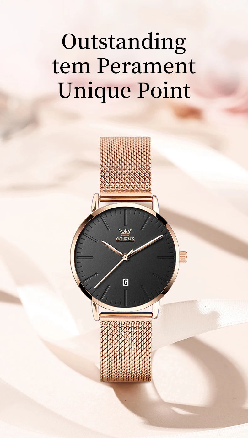 OLEVS Luxury Fashion Watch for Women Stainless Steel Waterproof Quartz Ladies Wristwatch Original Simple Elegant Women's Watches