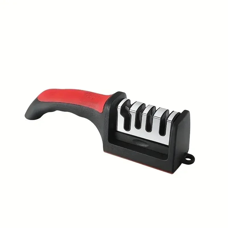 Afilador de cuchillos de 3 segmentos, afilador de cuchillos de cocina, piedra de afilar de acero inoxidable de tres usos para utensilios de cocina.