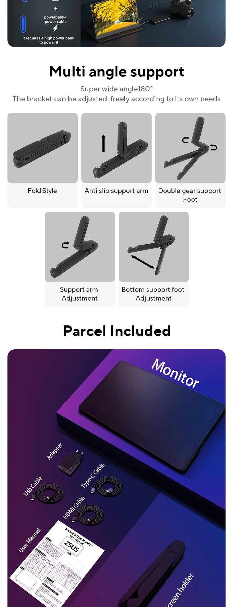 ZSUS 2160*1440  14-inch 2K Portable Monitor 60HZ For Laptop XBox PS4 / 5 Switch TV Box Cell Phone PC Extension  Mobile