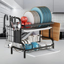 2-Tier Dish Drying Rack Adjustable Kitchen Plates Organizer with Drainboard Over Sink Countertop Cutlery Storage Holder