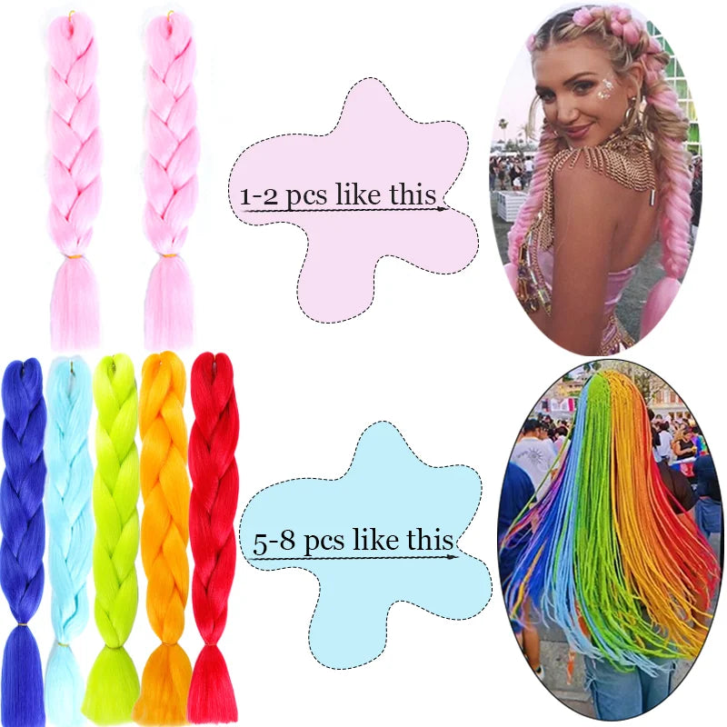 Lupu 24 "extensões de cabelo sintético longo ombre trança para mulheres preto roxo rosa azul loiro jumbo tranças suporte atacado