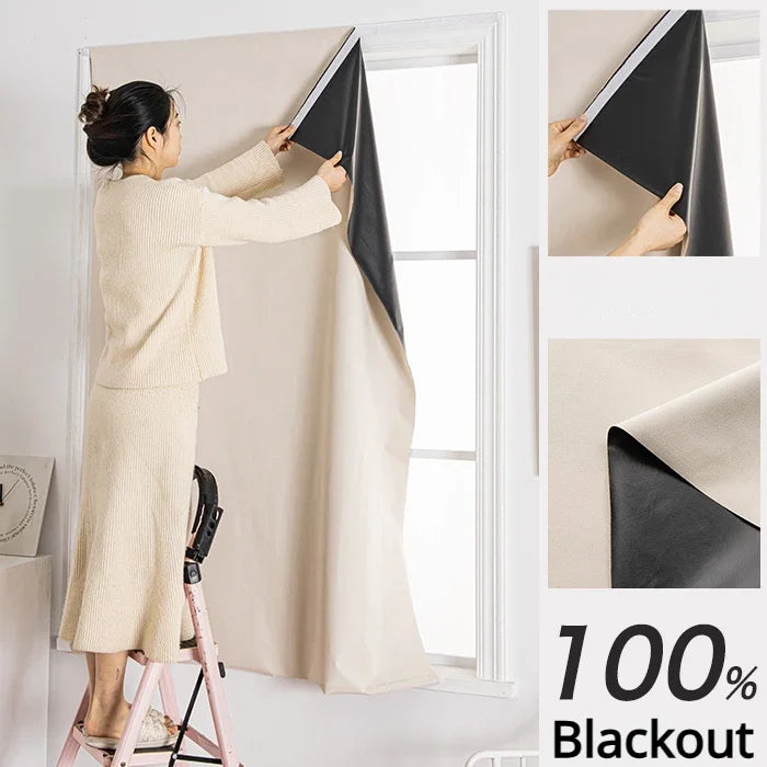 Convenient No Drilling 100% Blackout Short Curtains for Living Room Bedroom Bay Windows Blinds Easy Install Door Kitchen Decor