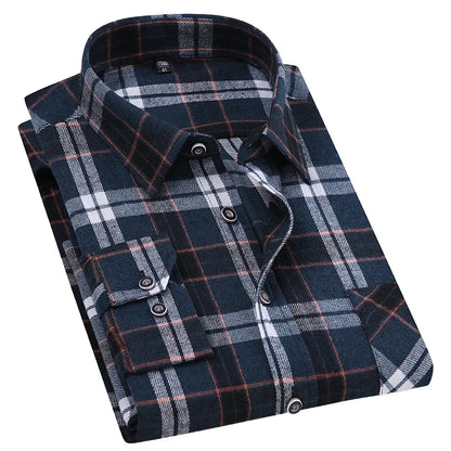 Men Fashion Long Sleeve Brushed Flannel Shirt Single Pocket Comfortable 100% Cotton Casual Slim Fit Button-down Plaid Shirts 8XL