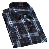 Men Fashion Long Sleeve Brushed Flannel Shirt Single Pocket Comfortable 100% Cotton Casual Slim Fit Button-down Plaid Shirts 8XL