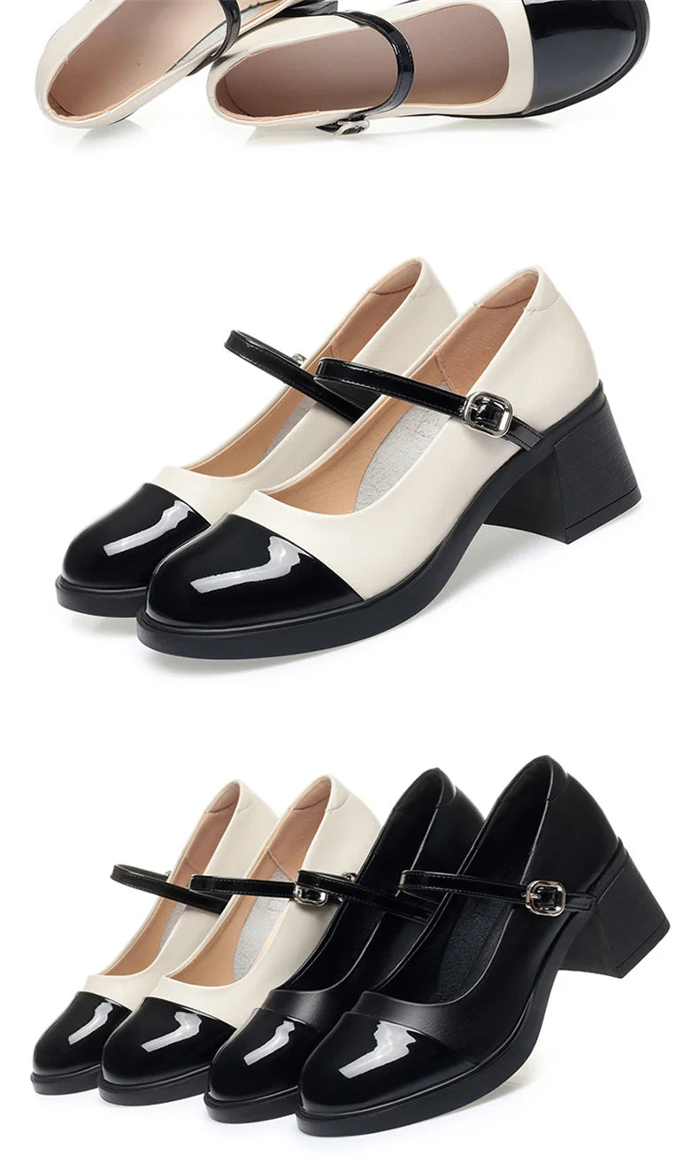 Women Shoes 2024 New Fashion Retro Round Toe Soft Leather Casual Mary Jane Shoes Shallow Mouth Waterproof Platform Shoes