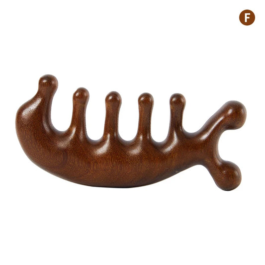 Terapia de madeira massagem pente cabeça rosto couro cabeludo gua sha massageador natural facial sândalo dente largo guasha raspagem massagem corporal